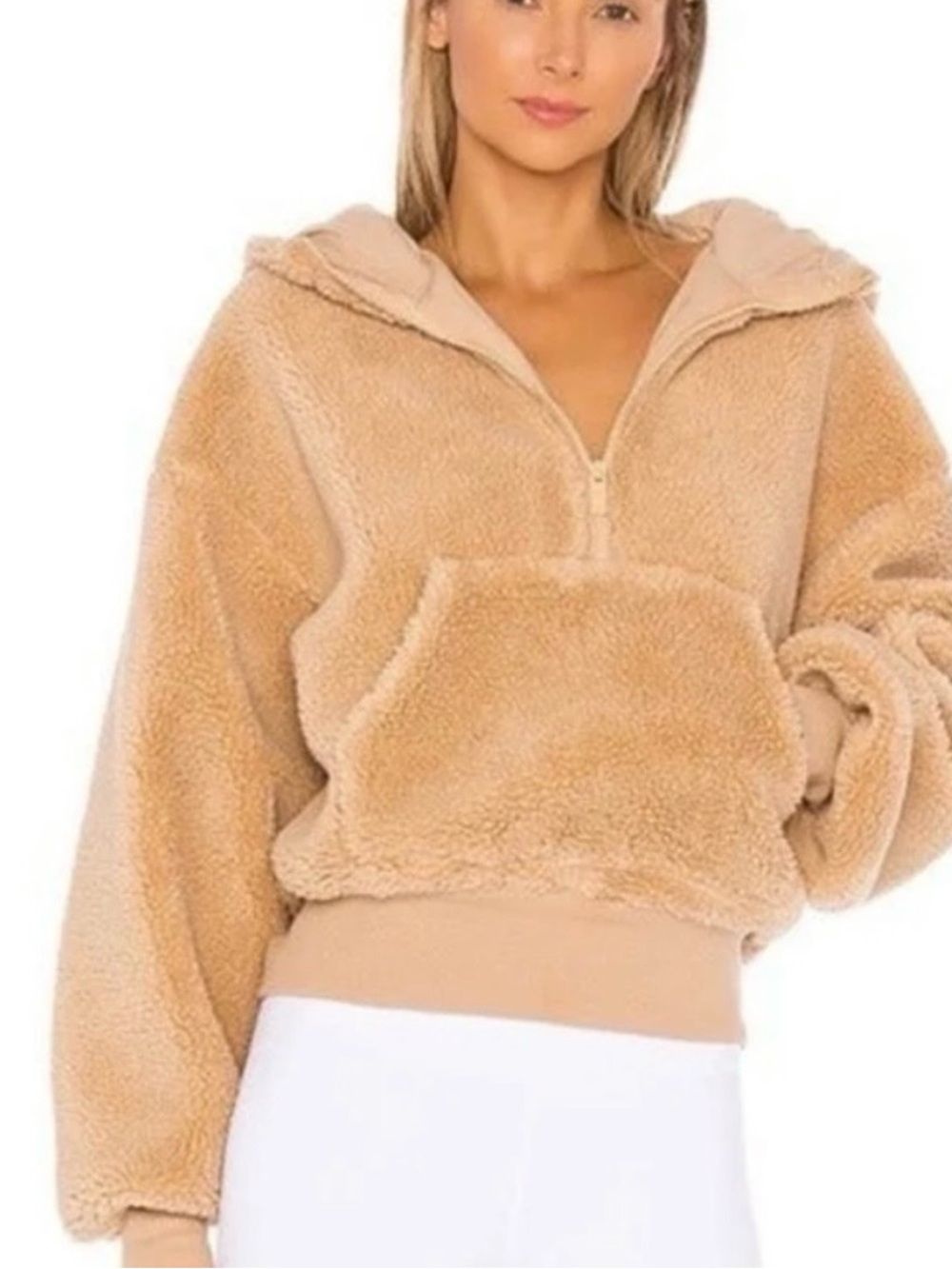 ALO Yoga Streetside Half Zip Hoodie Pullover Sherpa Camel Medium - Picture 4 of 17
